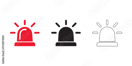 Emergency siren icon set in red black and outline style 