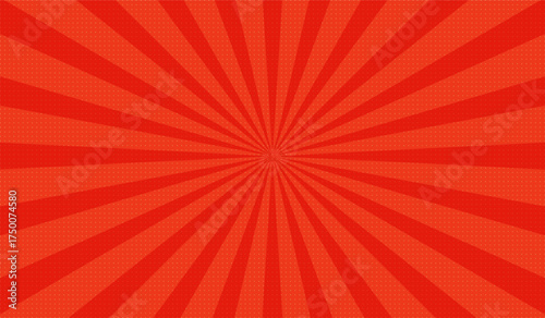 Background for cartoon comics made of red radial rays. A pop art style template for text about superheroes in comics. Vector illustration.