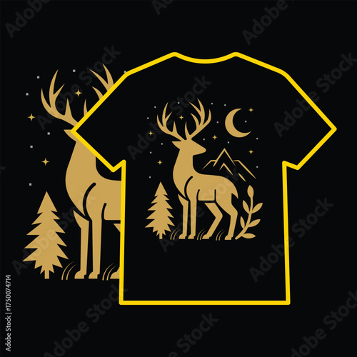 Deer Mountain Night T-shirt Design