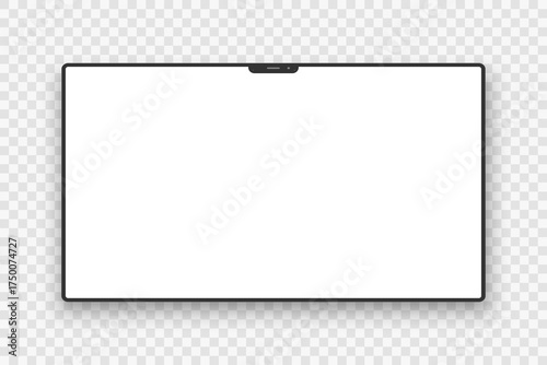 A realistic screen layout on a transparent background. An empty monitor or screen template to accommodate your design. Vector EPS 10.