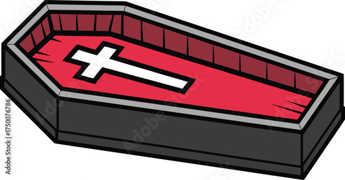 Cartoon coffin vector illustration for funeral halloween or gothic theme design