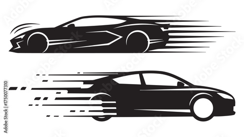 Dynamic Black Car Silhouettes with Speed Motion Blur