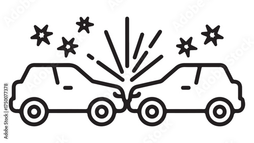 Line Art Icon Depicting a Head-on Car Collision