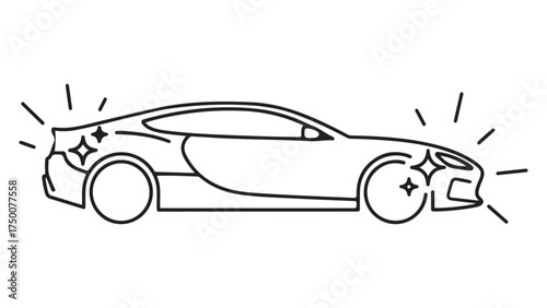 Sleek Shiny Sports Car Line Art Icon with Sparkles