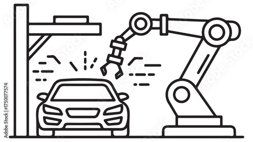 Automated Car Assembly Process with Robotic Arm in Manufacturing Plant