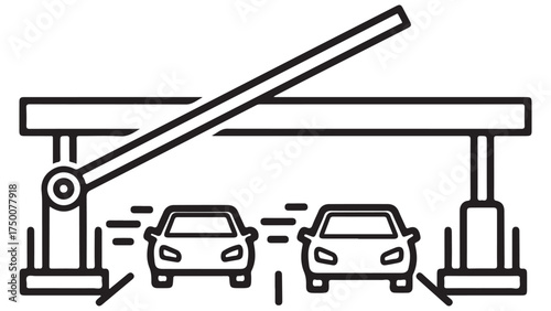 Barrier Gate and Toll Booth with Cars Passing Through