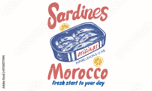 Canned fish artwork. Sardines fish artwork for t shirt print, poster, sticker and other uses. Seafood t shirt design. Sardines tin love club. Sardines fish market in portugal.