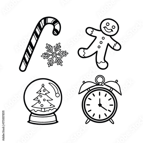 Hand drawn christmas icons set festive holiday symbols for design projects isolated on transparent background
