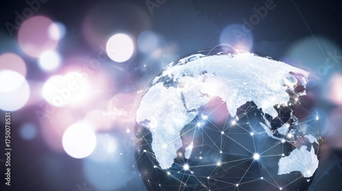 Abstract global business ntwork with soft gradient lghting, representing profesional connectivity.