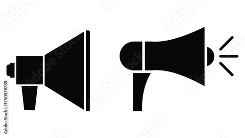 Black Megaphone Icon Vector Set – Minimal Silhouette Loudspeaker with Sound Waves for Announcement, Promotion, and Communication Design