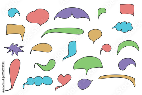 Line frame text speech bubble set.Сolorful hand-drawn speech bubbles Line balloon frame design talk speech bubble frame. Vector illustration 