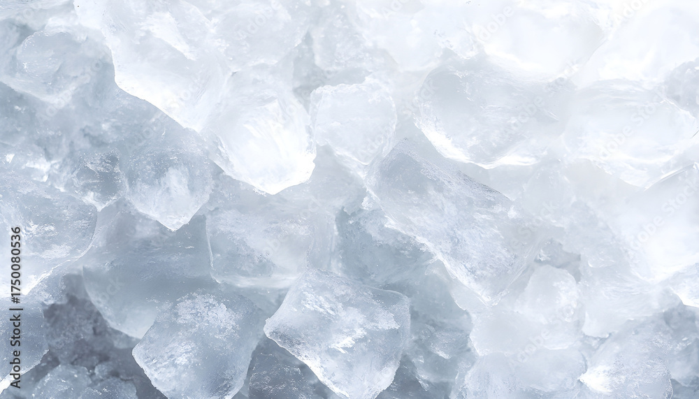 Fototapeta premium Pieces of crushed ice as background, top view