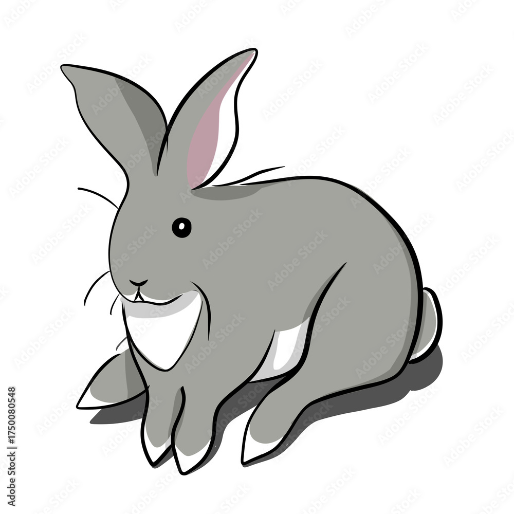 Obraz premium Cute Hand-Drawn Bunny Eating Houseplant Clipart