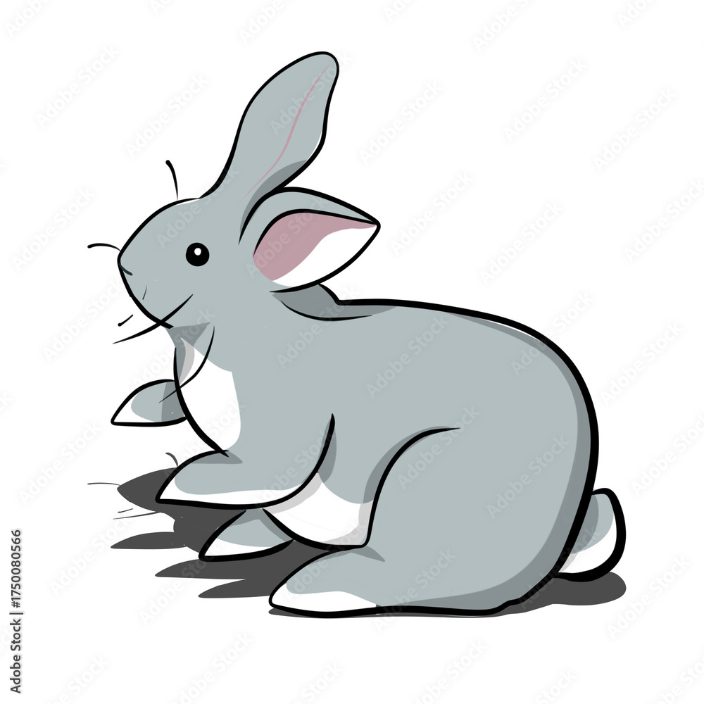 Obraz premium Cute Hand-Drawn Bunny Eating Houseplant Clipart