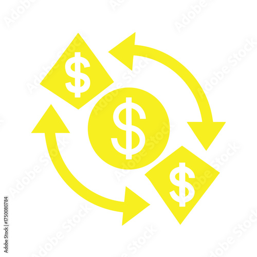 Yellow Dollar Coin Exchange Cycle Icon On Transparent Background