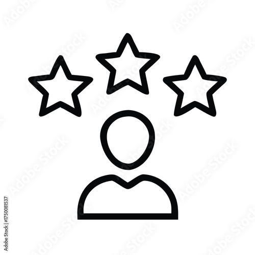 Person icon with three stars outline rating On Transparent Background