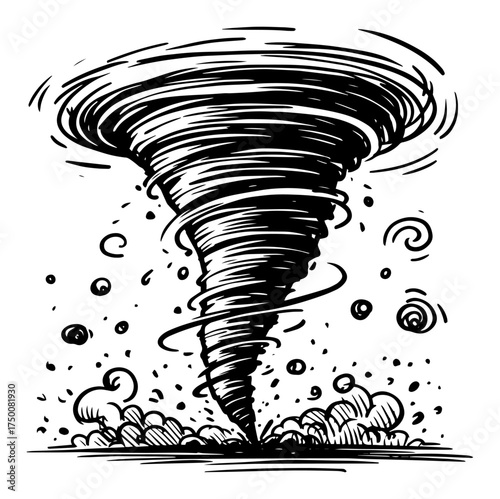 Powerful Tornado Twister Touching Down – dramatic storm cyclone hand‑drawn ink sketch vector illustration