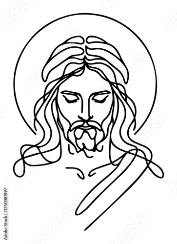 Jesus Christ Continuous Line Portrait – minimalist sacred face one‑line vector illustration