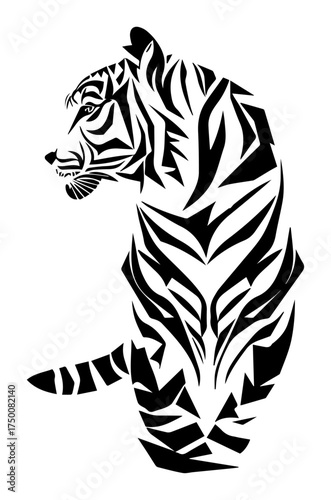 Stylized Tiger Silhouette with Tribal Stripes – bold wildlife symbol vector illustration