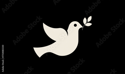 White dove of peace carrying an olive branch icon.