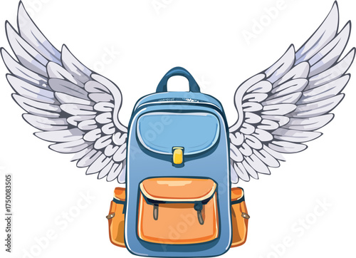 Backpack with Wings Soaring Toward Adventure in a Whimsical Travel and Exploration Concept