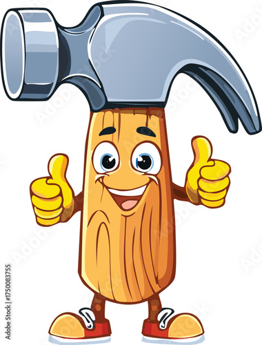 Cartoon Hammer Giving Thumbs Up After Successful Repair in a Playful DIY Illustration
