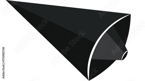 Stylized three dimensional black megaphone cone icon isolated.