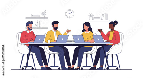 A diverse team of professionals collaborating effectively at a modern office.