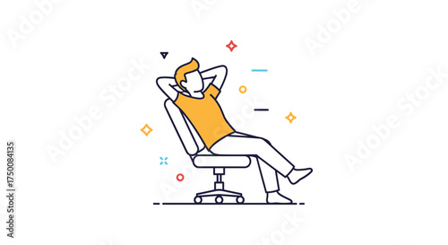 A man relaxing in a chair with his hands behind his head and a calm expression on his face.