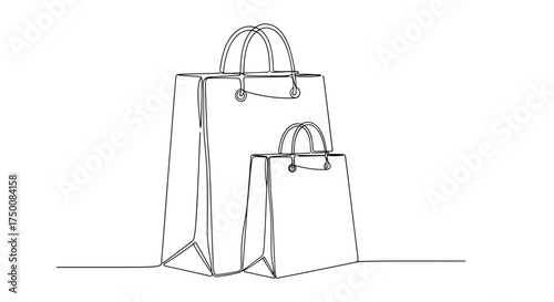 Two paper shopping bags of different sizes stand side by side on a flat surface.