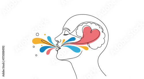 A creative mind exhales colorful ideas and emotions symbolizing inspiration and imagination.