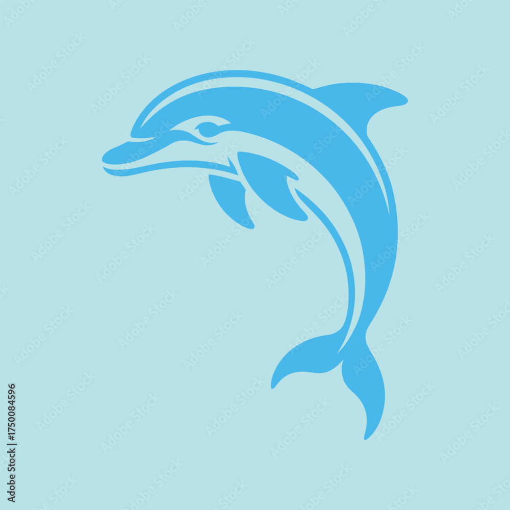 Obraz premium Blue Dolphin Leaping Silhouette: Aquatic Mammal Icon Graphic Illustration