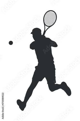 Tennis Player Silhouette Action Shot on Transparent Backdrop