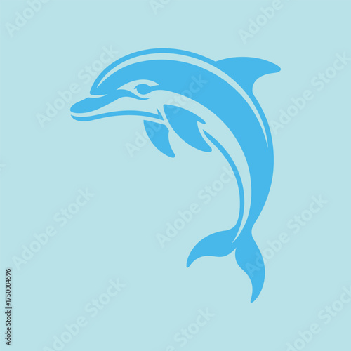 Blue Dolphin Leaping Silhouette: Aquatic Mammal Icon Graphic Illustration