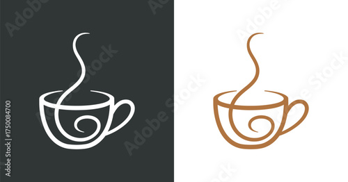 Minimalist Coffee Cup Logo Concept with Steaming Aroma on Black and White Background