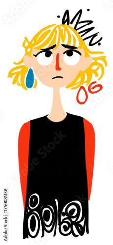 Stylized illustration of a sad and confused blonde woman.
