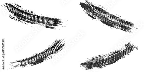 Black ink grunge illustration set of eye shadow brushes and splashes on a vintage frame border pattern