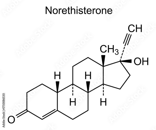 Norethisterone, chemical structure of norethisterone, drug substance