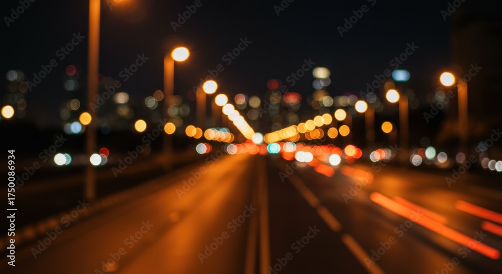 Fototapeta premium Night road with blurred lights cityscape background