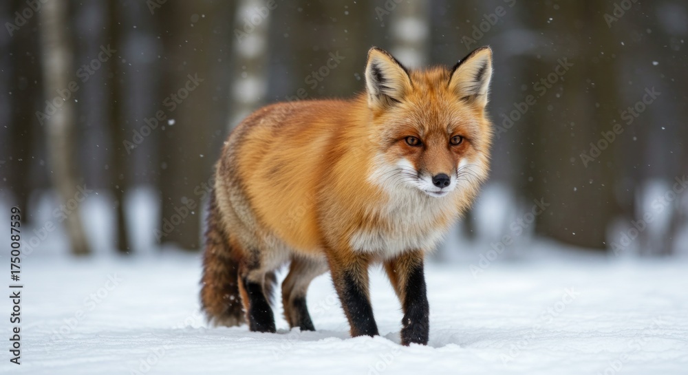 Obraz premium Red fox standing in snow winter scene wildlife portrait