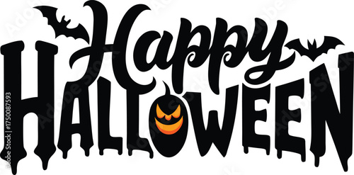 Halloween party invitation vector typography, Happy Halloween Typography Vector – Creative Flat Color Text Design with Halloween Theme Colors on White Background
