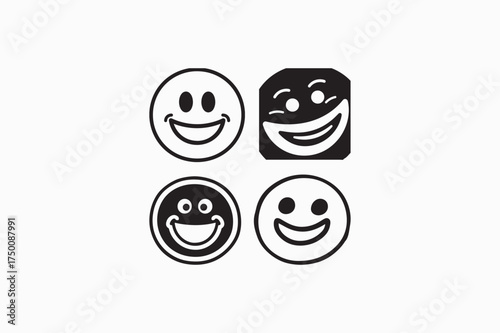 Grinning Face with Smiling Eyes Emoji vector silhouettes black color image. eps