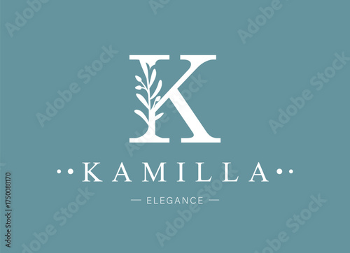 Logo, capital letter K. Monogram of Botanical Minimalistic, Initial. with Organic Plant Elements.  Vector design. for beauty salon or art studio.