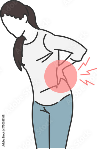 Woman with severe pain in the lower back representing physical discomfort and postural problem