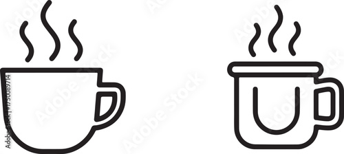Coffee Cup and Mug Line Art Vector Illustration, Hot Drink and Café Beverage Icon Design