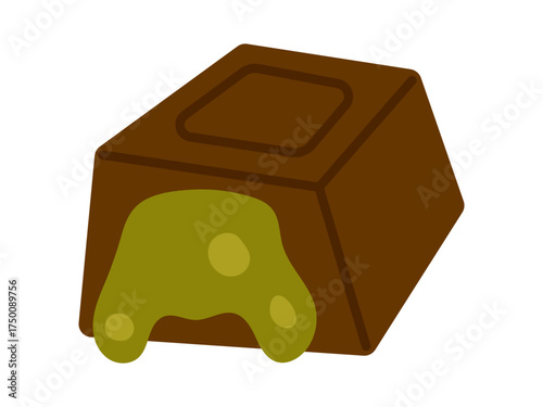 Vector Dubai chocolate candy with pistachio filling isolated on white. Gourmet sweet dessert illustration for bakery, confectionery, premium menu, stylish design.