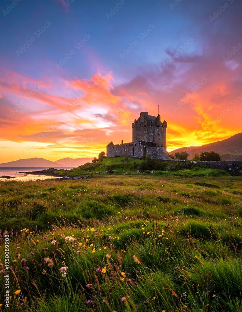 Obraz premium Scottish Highland Castle at Sunset.