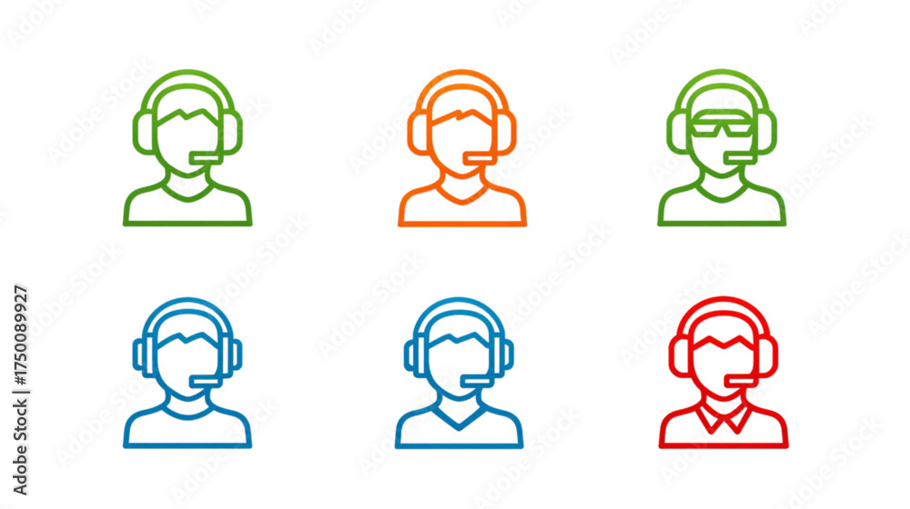 Fototapeta premium Colorful gradient line art icons of customer service representatives.