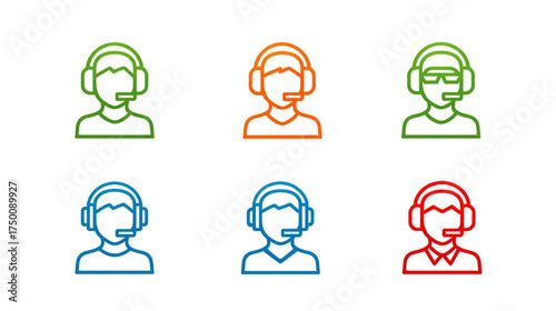 Colorful gradient line art icons of customer service representatives.
