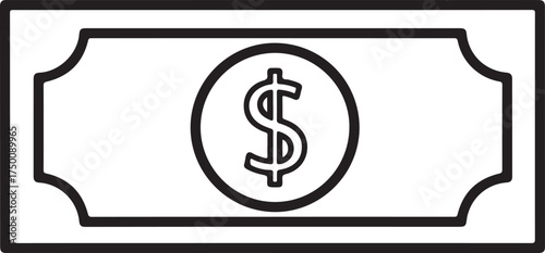 Dollar Bill Line Art Vector Illustration, Money and Finance Symbol for Banking and Payment Concepts